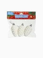 Ёлочные игрушки 3 шт. «Зимнее волшебство. Шишка», пластик, 3×5.5 см, белые 2371306