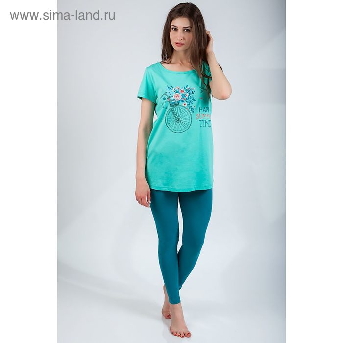 Комплект женский (футболка, легинсы), цвет бирюзовый, размер 44 - Фото 1