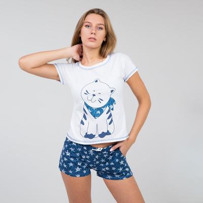 Комплект женский (футболка, шорты) Бонифаций, цвет белый и синий, размер 44