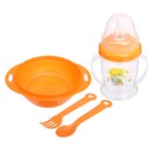 Набор детской посуды, 4 предмета: миска 200 мл, бутылочка для кормления 180 мл, ложка, вилка, цвета МИКС - Фото 2