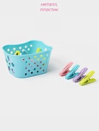 Прищепки для белья в синей корзинке Доляна, 6 см, 20 шт., МИКС - Фото 2