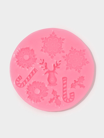 Молд для заливки новогодний «Снежинки», силикон, d=9.5 см, розовый