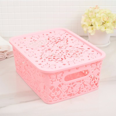 Контейнер пластиковый для хранения "Бабочки", цвет розовый