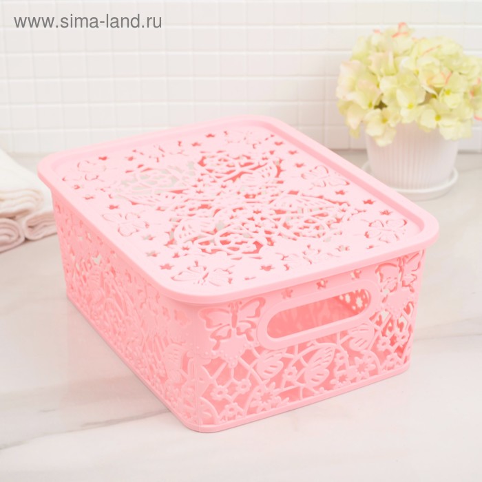 Контейнер пластиковый для хранения "Бабочки", цвет розовый - Фото 1
