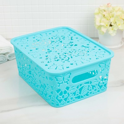 Контейнер пластиковый для хранения "Бабочки", цвет голубой