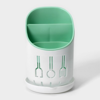 Подставка для столовых приборов Доляна, пластик, 3 отделения, 11.5×11.5×18.6 см, зелёная, белая