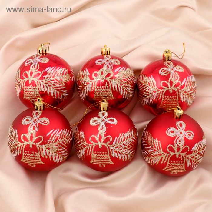 Набор шаров пластик d-8 см, 6 шт "Колокольчик" красный - Фото 1