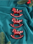 Ёлочные игрушки 3 шт. «Зимнее волшебство. Лошадка-качалка» пластик, 6×8 см, красный - Фото 1