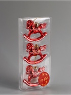 Ёлочные игрушки 3 шт. «Зимнее волшебство. Лошадка-качалка» пластик, 6×8 см, красный - Фото 2