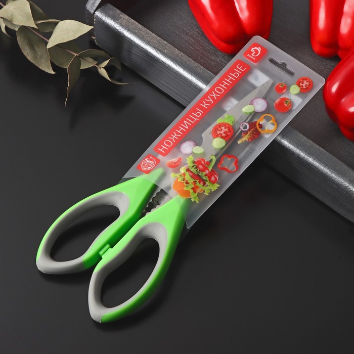 Ножницы кухонные Доляна «Гари», 22 см, цвет зелёный - фото 1881823100
