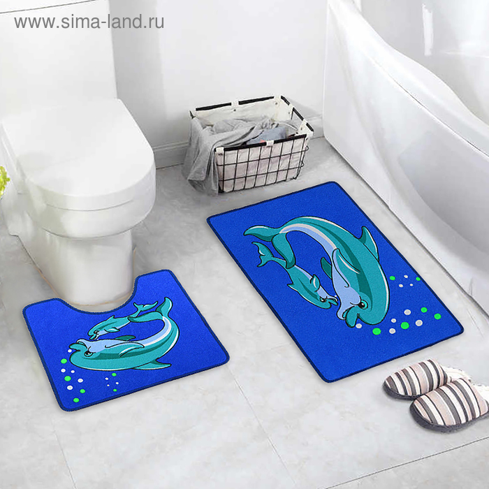 Набор ковриков для ванны и туалета 2 шт 46х48, 48х78 см "Подводный мир" цвет МИКС - Фото 1