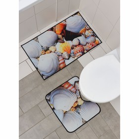 Набор ковриков для ванной и туалета Доляна «Ракушки», 2 шт: 40×45, 45×75 см