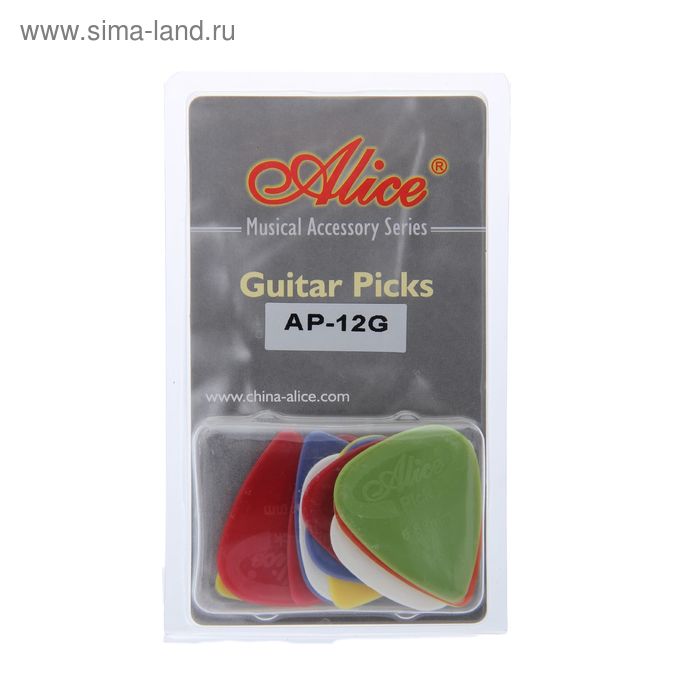 Медиаторы Alice AP-12G, рифленые, нейлон, толщина 0.58-0.81, 12шт - Фото 1