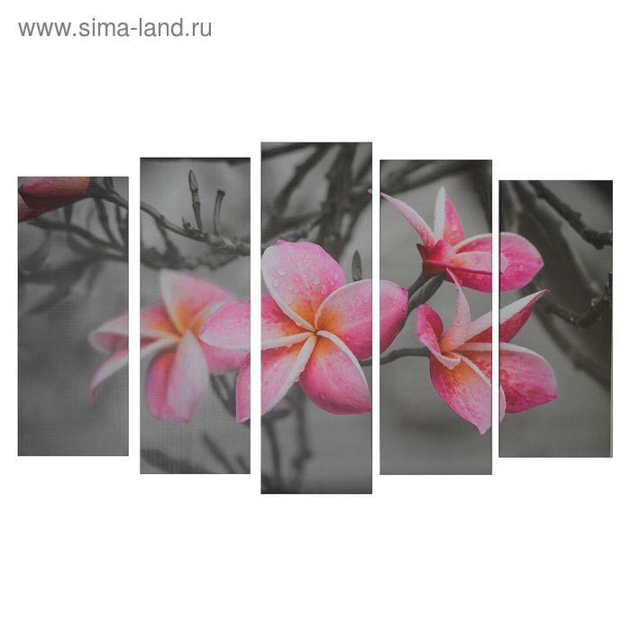 Картина модульная на подрамнике "Розовые цветы на сером фоне" 2шт-21*54; 2шт-21*61; 1ш-21*68: - Фото 1