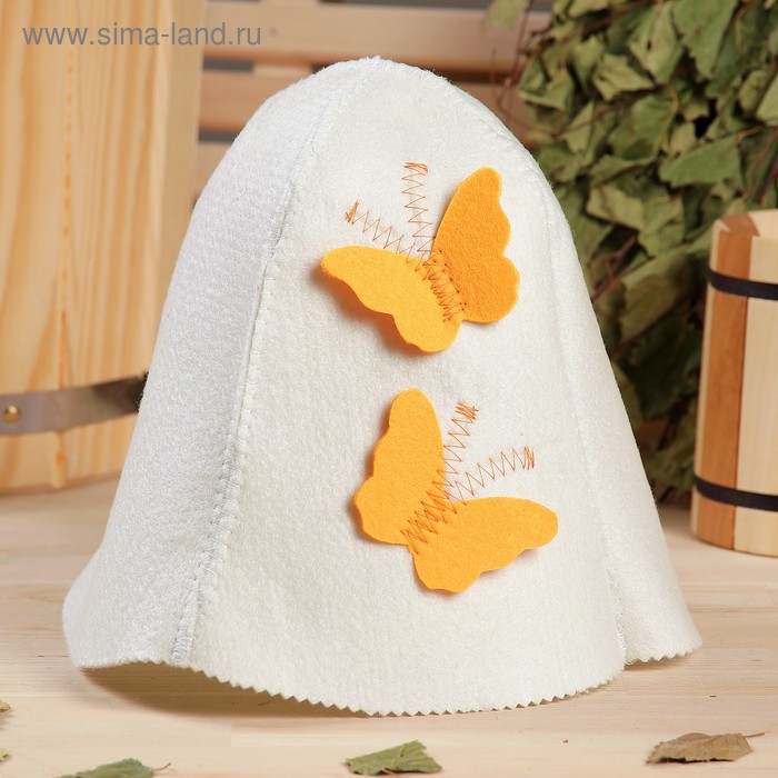 Шапка для бани "Колокольчик" белая с аппликацией - Фото 1