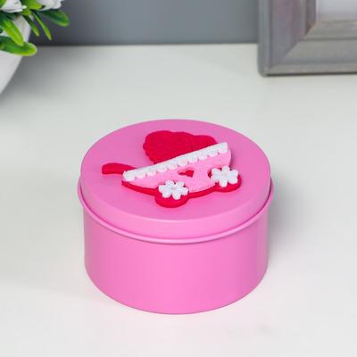 Шкатулка для хранения мелочей, украшений «Круг. Колясочка», металл, 4.5×7.5×7.5 см, МИКС