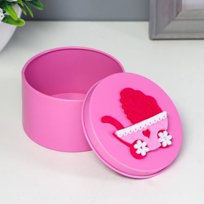 Шкатулка для хранения мелочей, украшений «Круг. Колясочка», металл, 4.5×7.5×7.5 см, МИКС