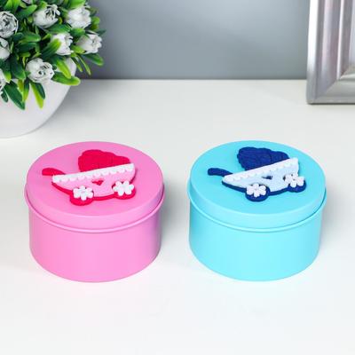 Шкатулка для хранения мелочей, украшений «Круг. Колясочка», металл, 4.5×7.5×7.5 см, МИКС