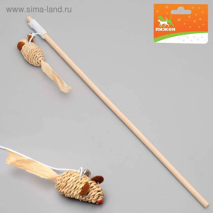 Дразнилка-удочка с мышкой, деревянная палочка 40 см - Фото 1