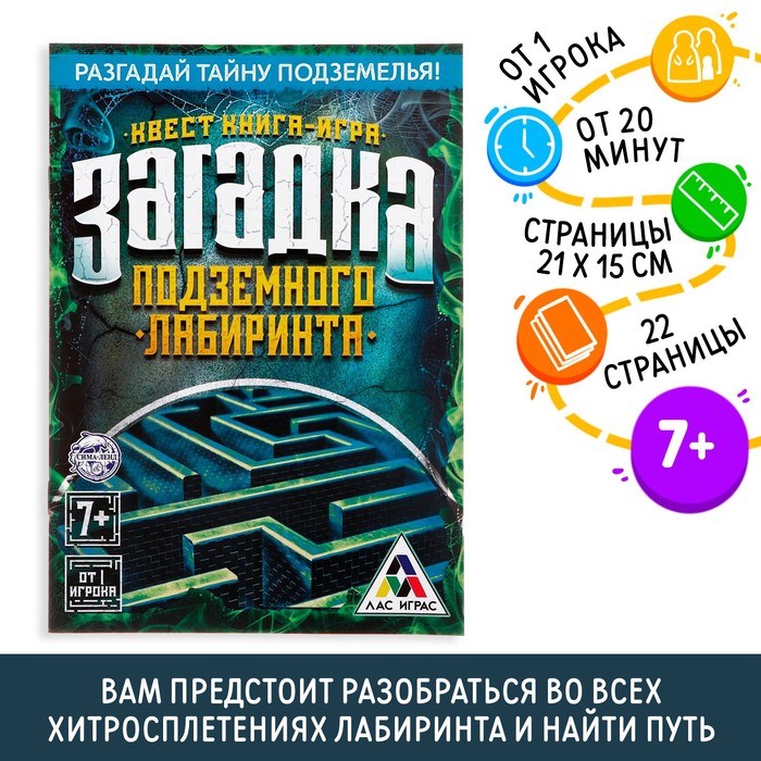 Книга квест - игра «Загадка подземного лабиринта», 22 стр., 7+ - Фото 1
