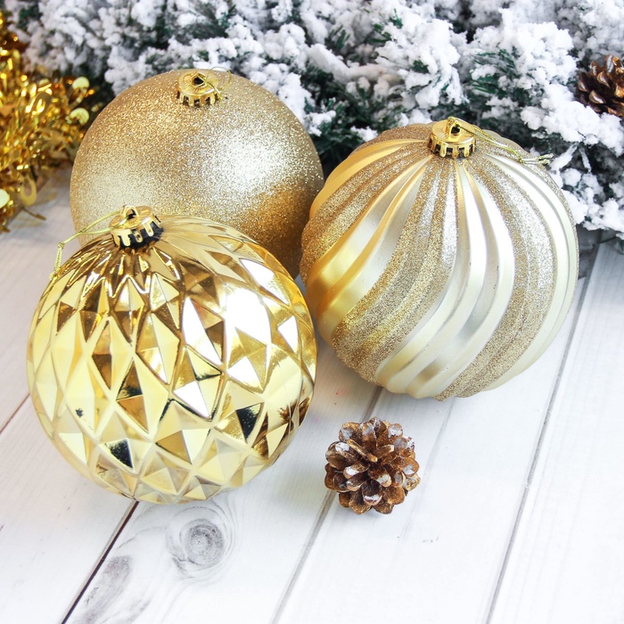 Ёлочные игрушки «Гигант», шары новогодние, набор 3 шт., d=15 см, золотистый - Фото 1