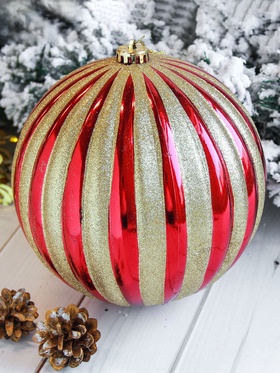 Ёлочный шар «Золотые полосы», d=20 см, гигант, красный