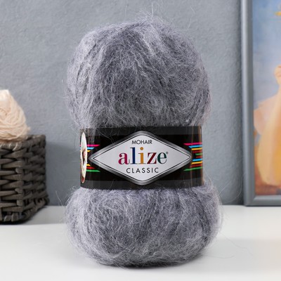 Пряжа "Mohair classic" 25% мохер, 24% шерсть, 51% акрил 200м/100гр (412 серый)