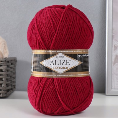 Пряжа "Lanagold" 51% акрил, 49% шерсть 240м/100гр (390 вишня)