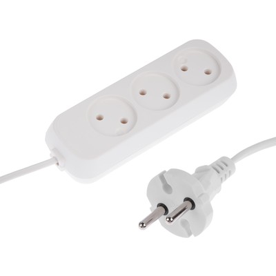 Удлинитель 3 розетки, 3 м, 6 А, 1300 Вт, ШВВП 2х0.5 мм2, без з/к, белый