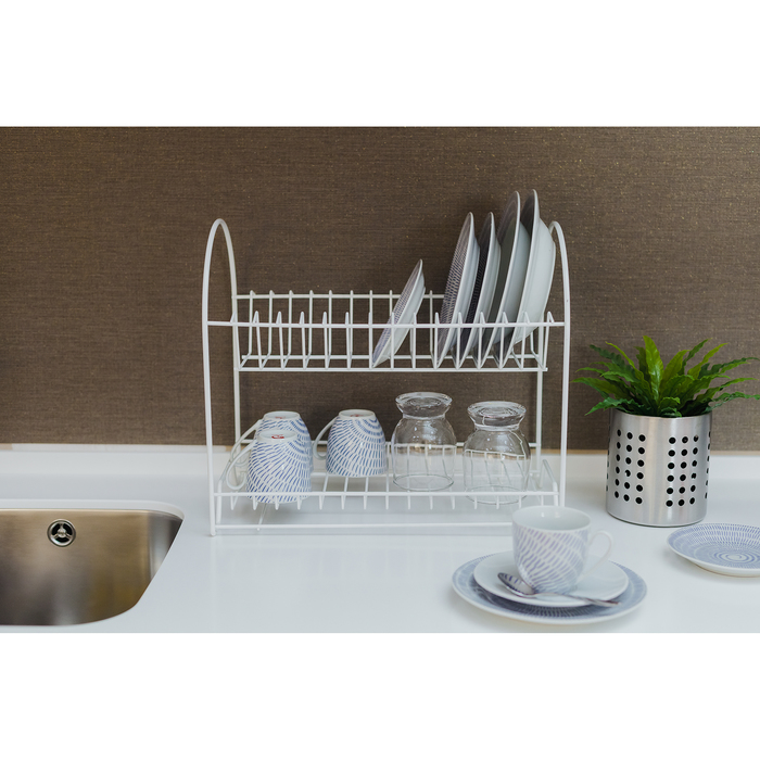 Сушилка для посуды 2-х ярусная «Люкс», 40×24×35 см, цвет белый - фото 1906865950