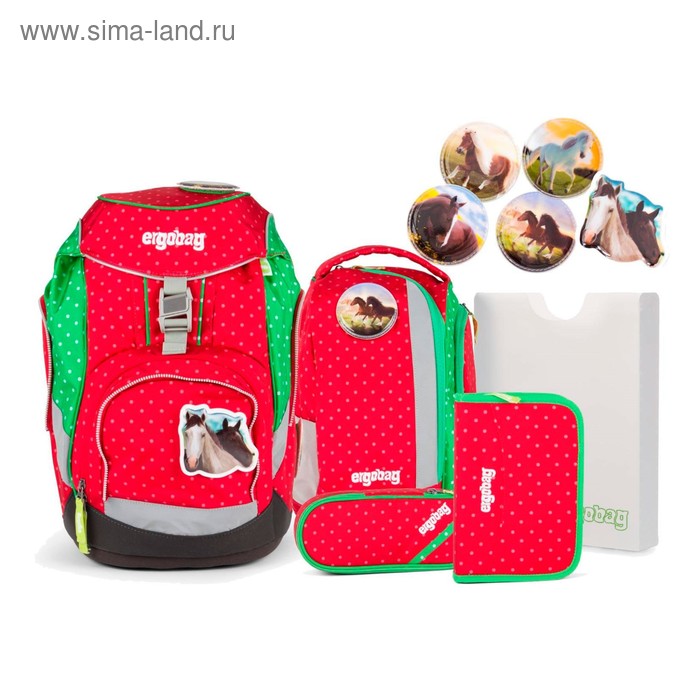 Рюкзак школьный, эргономичная спинка, для девочки, Ergobag, 40 х 25 х 20 см, Horse LovBear, с наполнением: 4 предмета - Фото 1