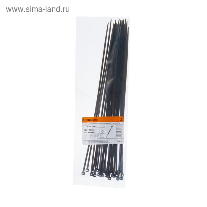 Хомуты нейлоновые TDM, 2.5х180 мм, черные, 25 шт, SQ0515-0327 - Фото 1