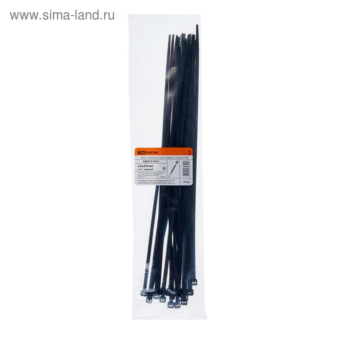 Хомуты нейлоновые TDM, 3.6х250 мм, черные, 25 шт, SQ0515-0335 - Фото 1