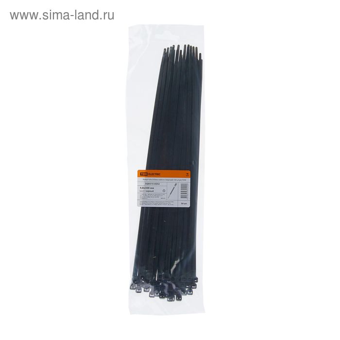 Хомуты нейлоновые TDM, 4.8х300 мм, черные, 50 шт, SQ0515-0342 - Фото 1