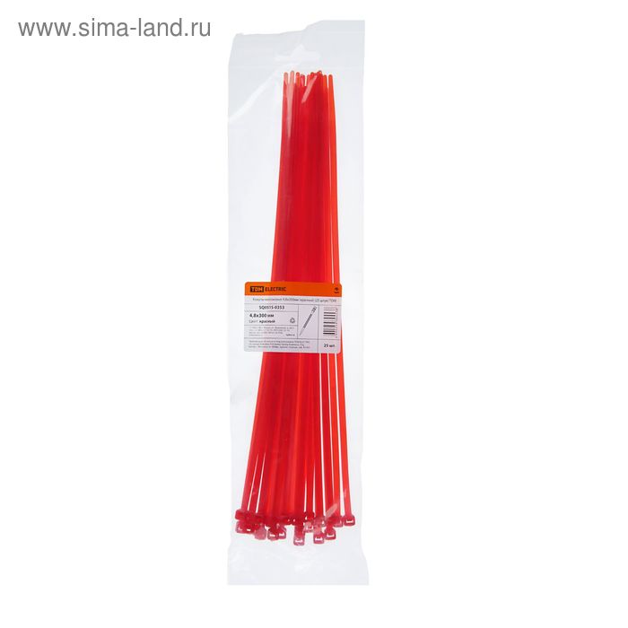 Хомуты нейлоновые TDM, 4.8х300 мм, красные, 25 шт, SQ0515-0353 - Фото 1