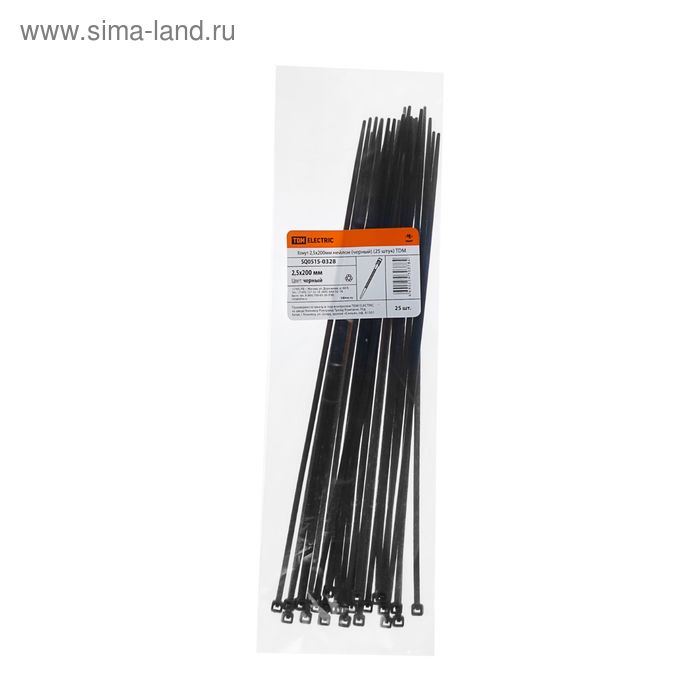 Хомуты нейлоновые TDM, 2.5х200 мм, черные, 25 шт, SQ0515-0328 - Фото 1