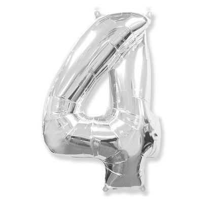 Шар фольгированный 40" Цифра "4" серебро
