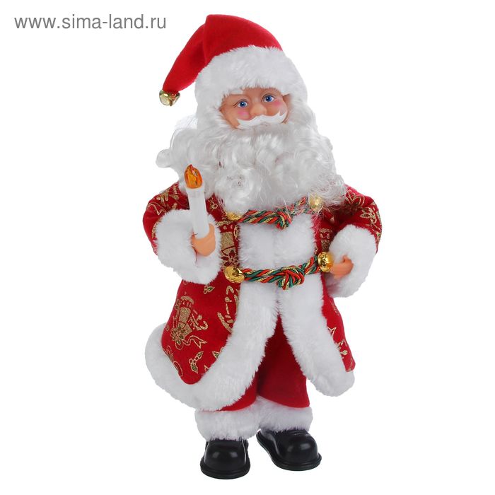 Дед Мороз с игрушками в кармане со свечой (англ.мел) 35 см, свет
