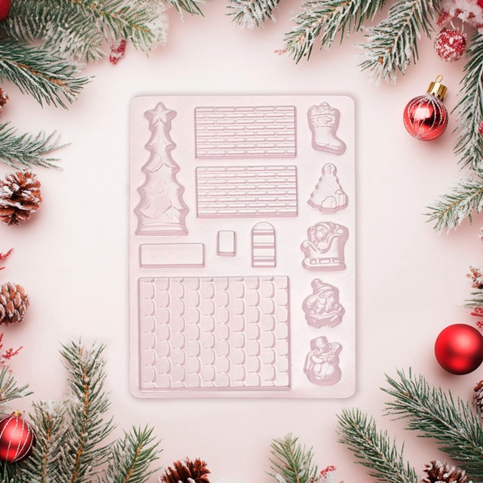 Форма для шоколада новогодняя «Элементы домика», 12 ячеек, 15×8×2.5 см, цвет прозрачный - Фото 1