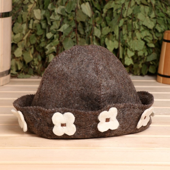 Банная шапка детская, коричневая, войлок - Фото 1