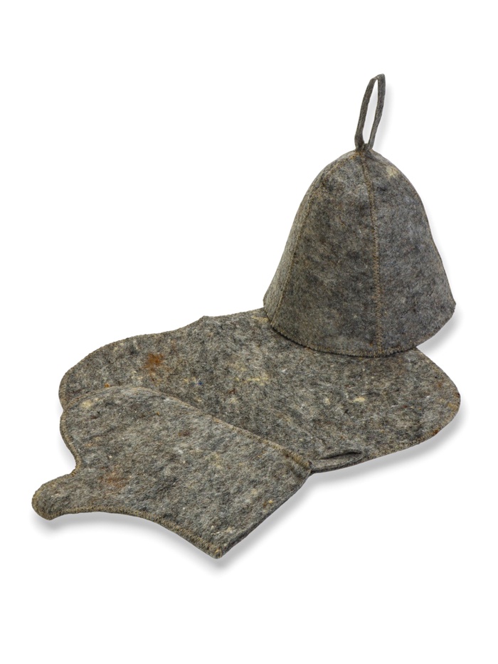 Набор для бани, 3 предмета: шапка, рукавица, коврик, серый, «Добропаровъ» - Фото 1