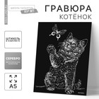 Гравюра «Котёнок и бабочка» с металлическим эффектом «серебро» А5 2108193 - фото 2893242