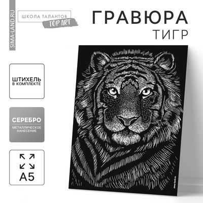 Гравюра «Тигр» с металлическим эффектом «серебро» А5
