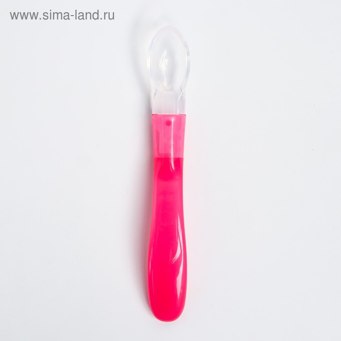 Ложка детская для кормления силиконовая, от 5 мес., цвет розовый - Фото 1