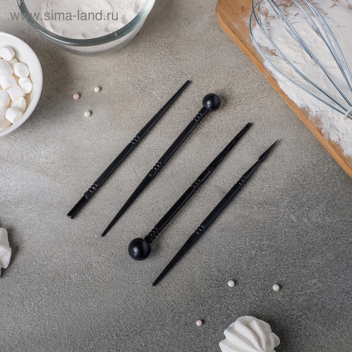 Стеки для моделирования кондитерских украшений Доляна, набор 4 шт., 16 см, пластик, чёрные