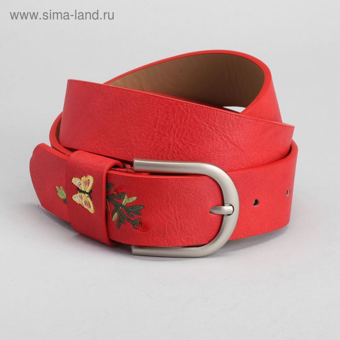 Ремень женский, пряжка матовый металл, ширина - 3,5 см, цвет красный - Фото 1