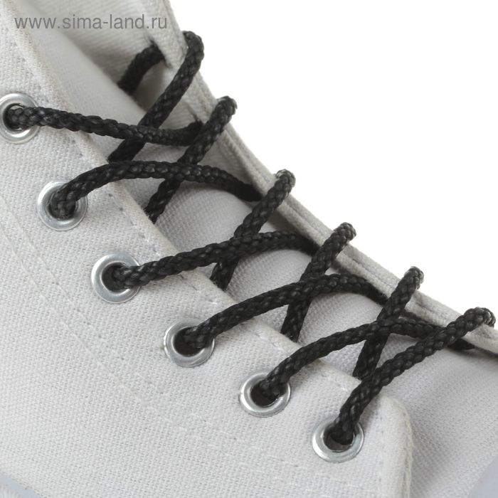 Шнурки для обуви круглые, с пропиткой, d=3мм, 90см, цвет чёрный - Фото 1