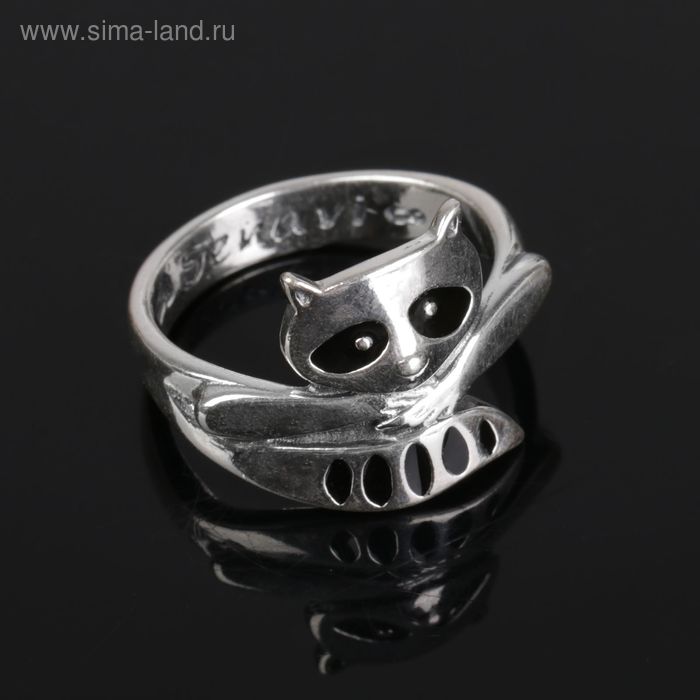 Кольцо "Енот", размер 17, цвет чёрный в чернёном серебре - Фото 1
