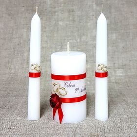 Набор свадебных свечей 'Совет да любовь с розой'красный:родительские 1,8х15см;очаг 5х9,5см