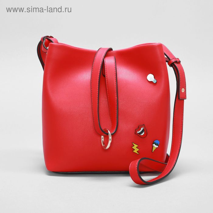 Сумка женская на магните, 1 отдел, с косметичкой на молнии, длинный ремень, цвет красный - Фото 1